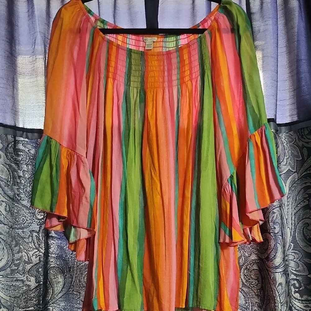 Cato Pink and Orange Flutter Sleeve Blouse